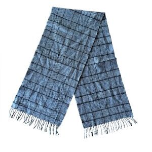 Crombie Cashmere Scarf 100% Made In Scotland Grey Plaid Fringe